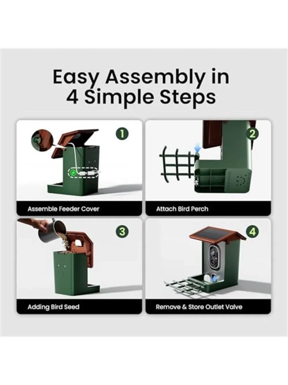 Smart Bird Feeder with Camera Solar Powered 2K HD Video, 10,000+ Species AI